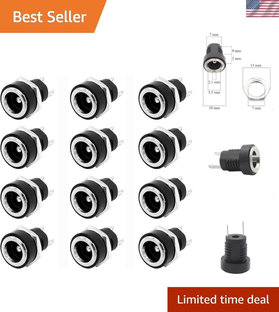 12-Pack 5.5mm x 2.1mm DC Power Jack Female Connectors for Reliable Installations