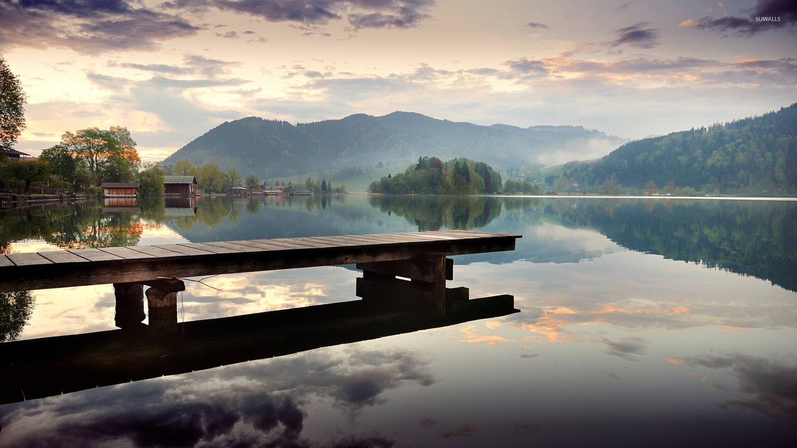 Landscape nature guatemala water lake pier cabin trees Custom Gaming Mat Desk