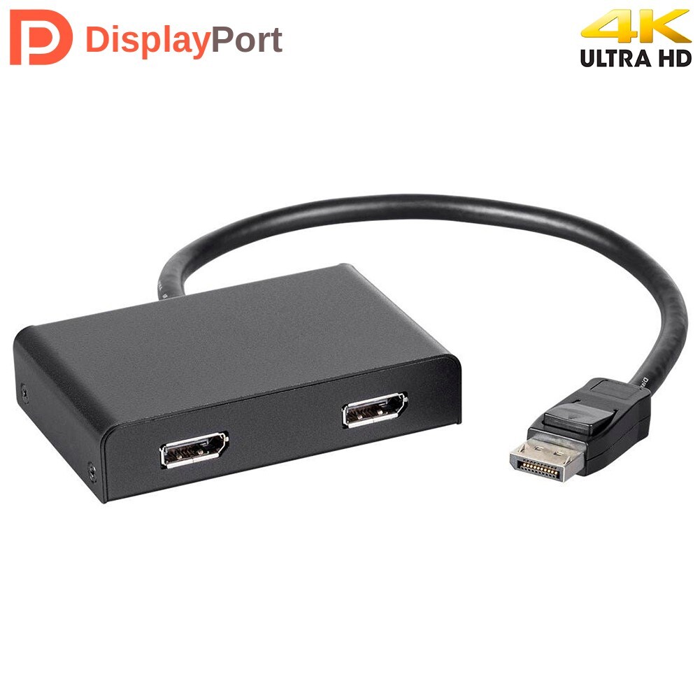 2-Port DisplayPort 1.2 4K 1080p 21.6 Gbps Multi Display MST Adapter Splitter Hub