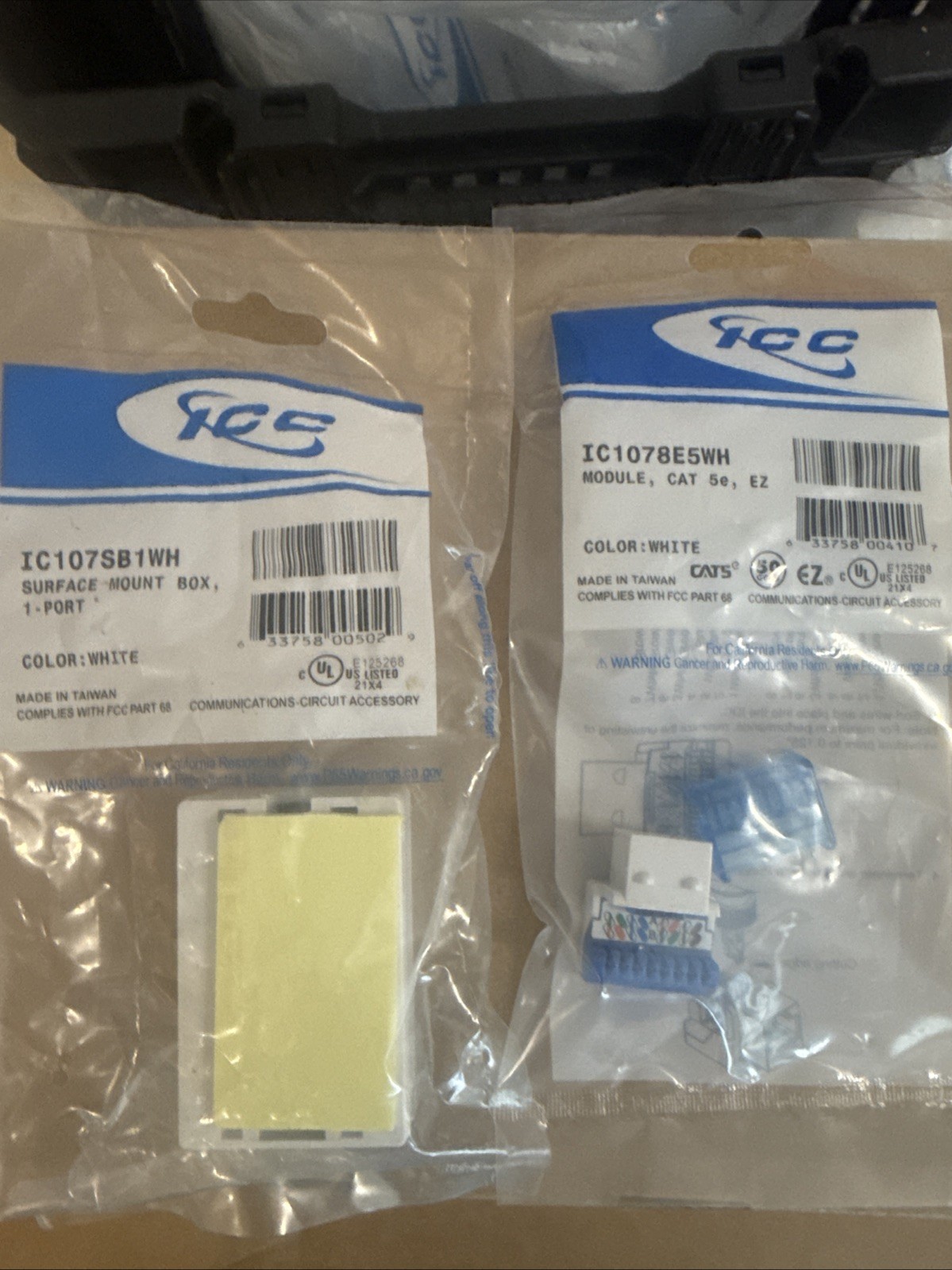 20 Pack ICC Cat5e Keystone Jacks WH + 20 Surface Mount Boxes 1-Port New Lot