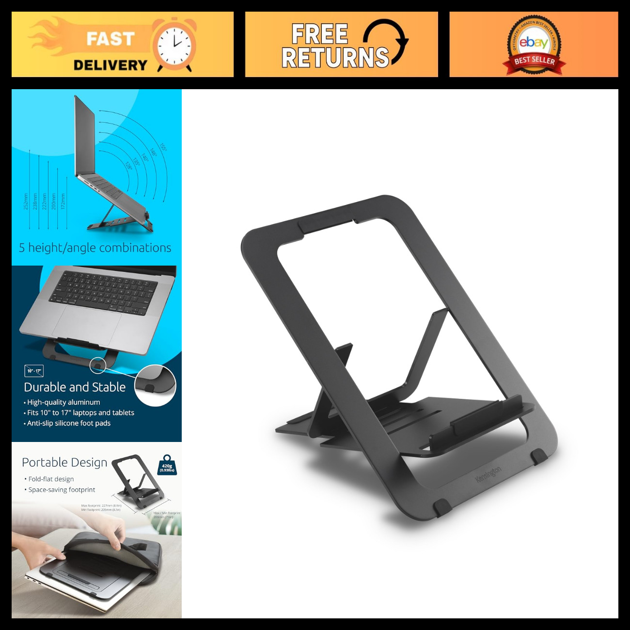Adjustable Aluminum Laptop Stand - Ultra-Slim, Foldable, Portable Notebook Holde