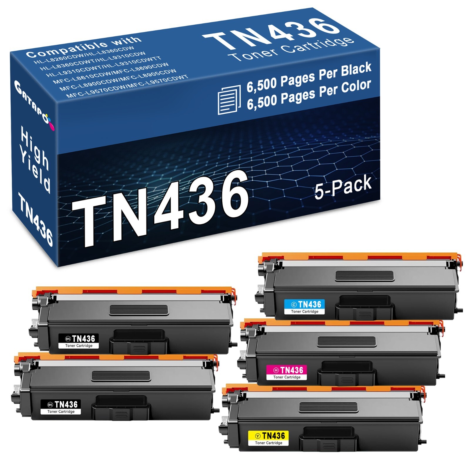 5PK TN436 TN-436 Toner Cartridge for Brother HL-L9310CDWT HL-L9310CDWTT