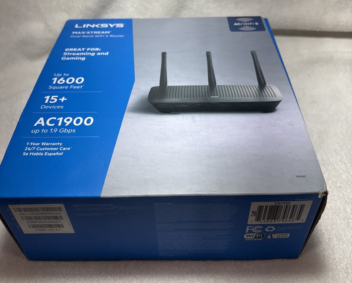 Gaming Linksys EA7430 Max Stream AC 1900 Dual-Band WiFi 5 Router New Open box