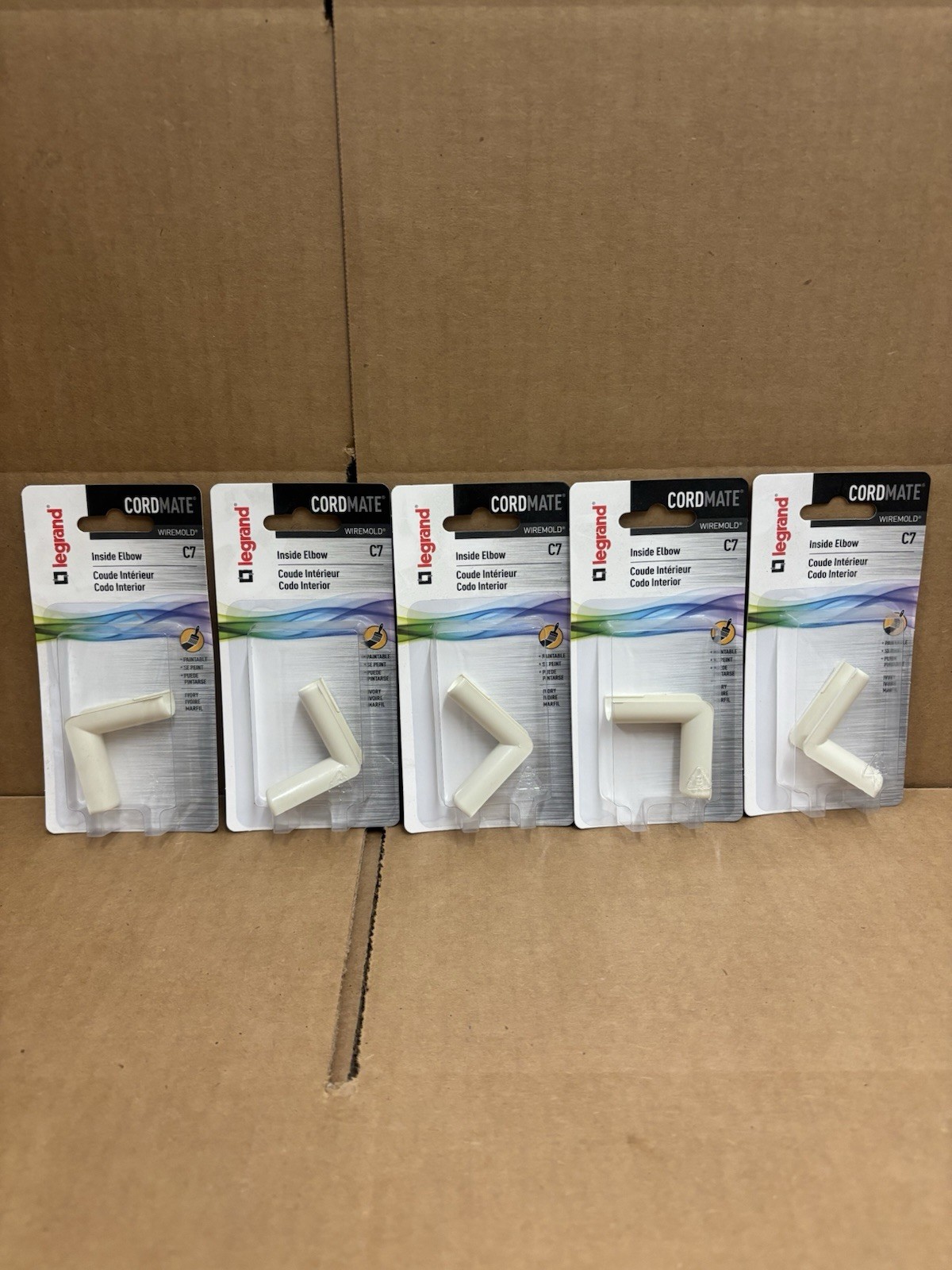 5-Pack Legrand Cordmate Wiremold C7 Paintable Inside Elbow Ivory
