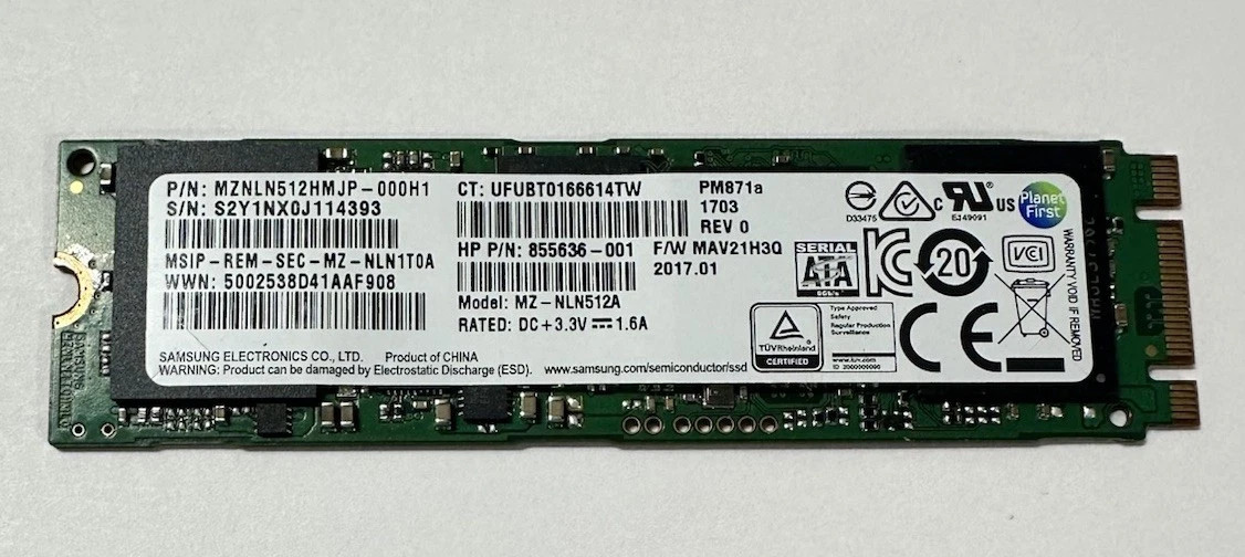 Samsung PM871a SSD 512GB M.2 MZNLN512HMJP-000H1