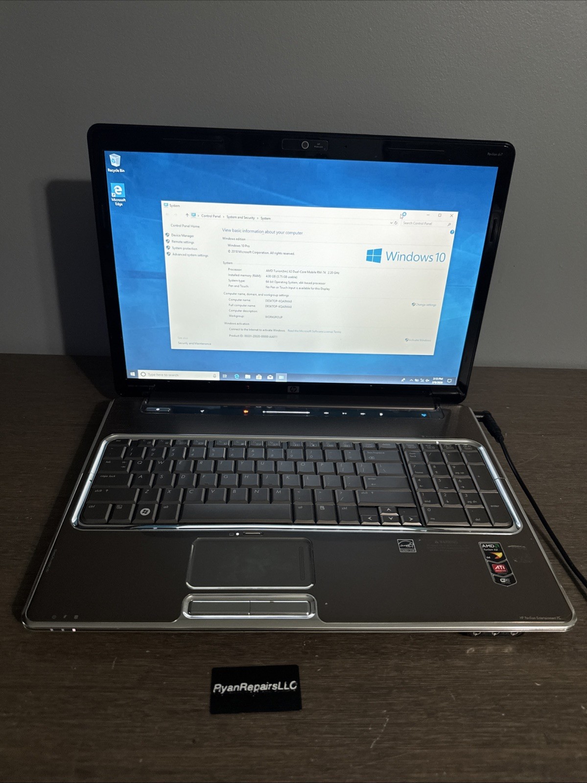 HP Pavilion 7000 - AMD X2, 4gb ram, 250gb storage. NO BATTERY NO POWER CABLE