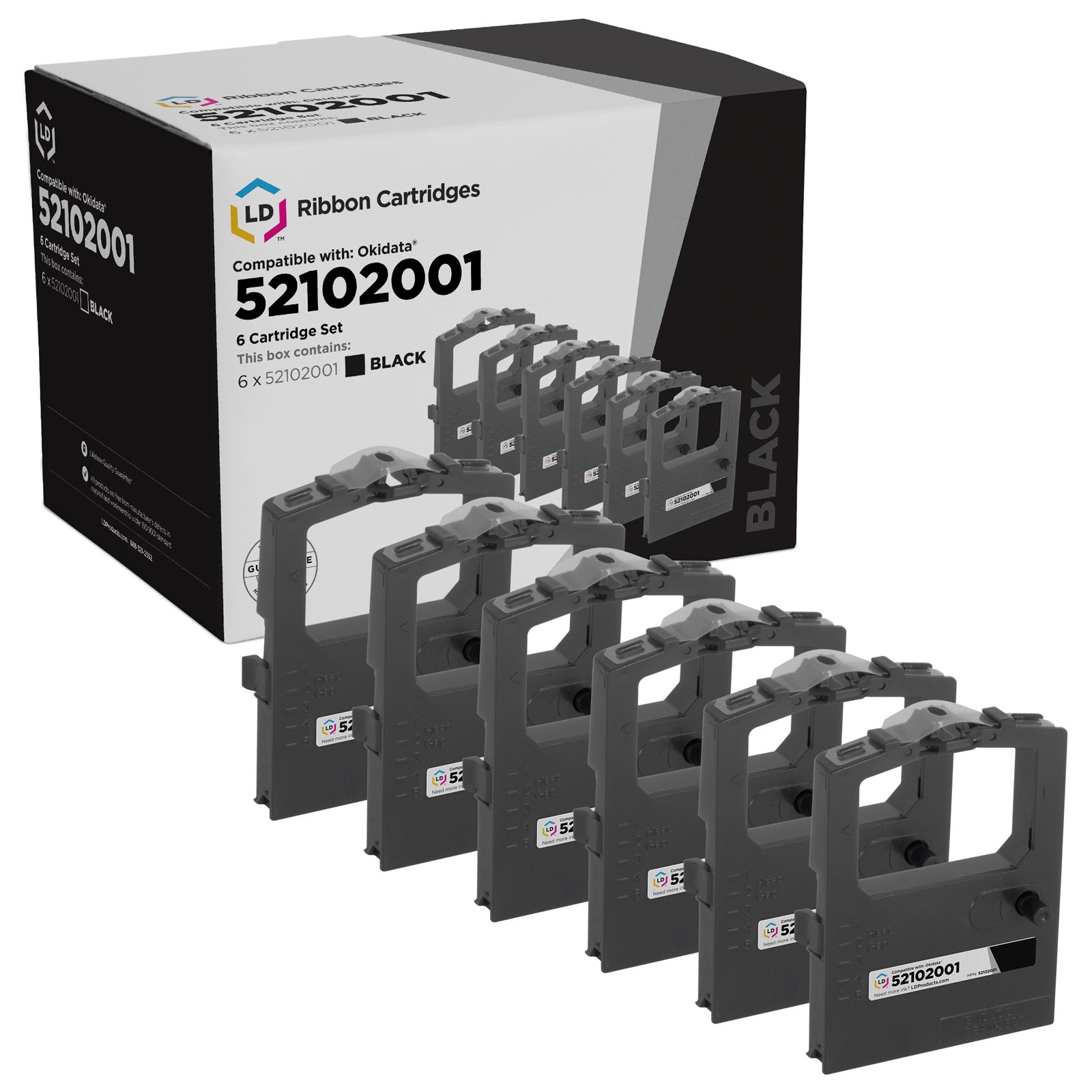 LD Compatible Printer Ribbon Replacements for Okidata 52102001 Nylon (Blk, 6-Pk)