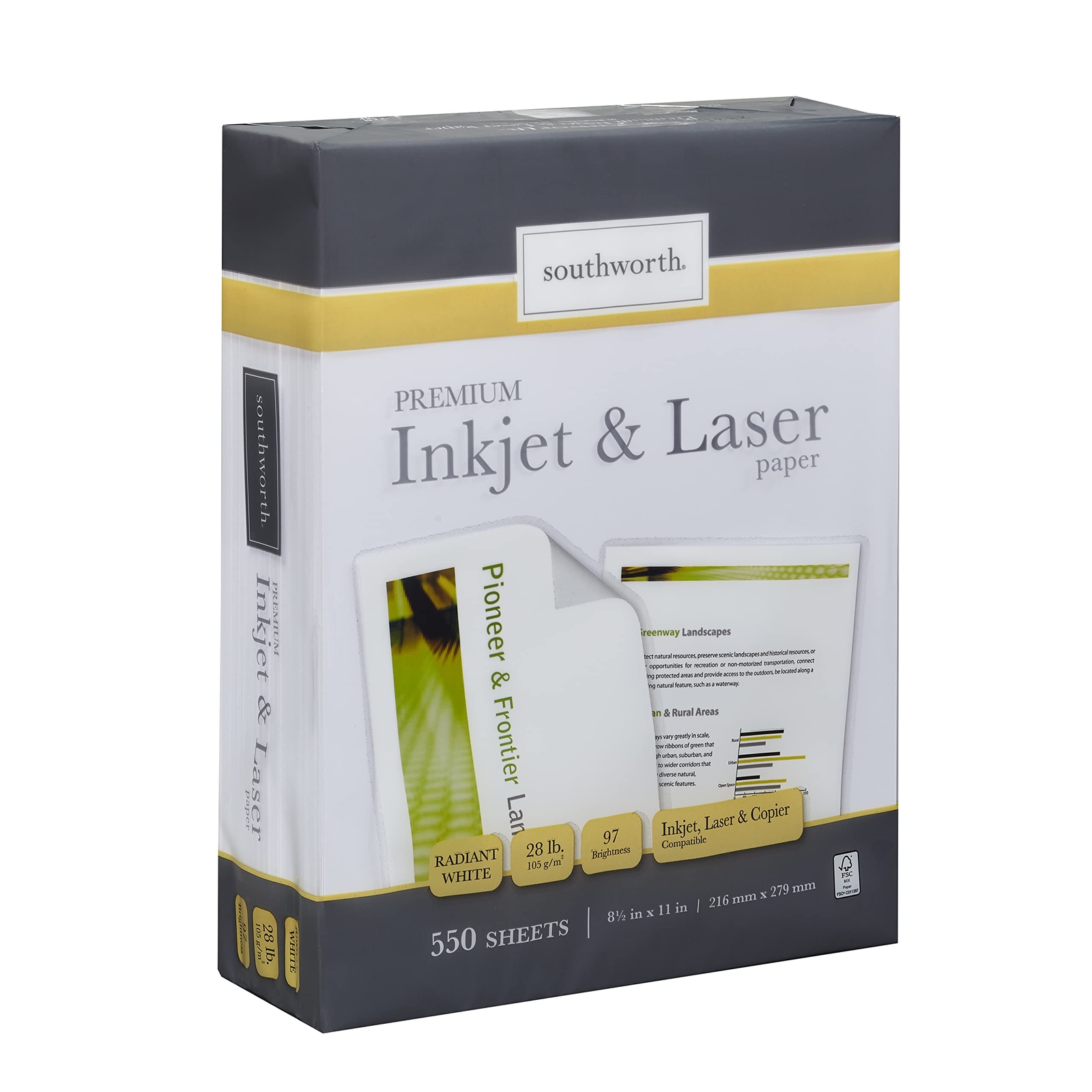 	Southworth Inkjet & Laser Printer Paper 8.5x11 28 lb Radiant White 550 Sheet	