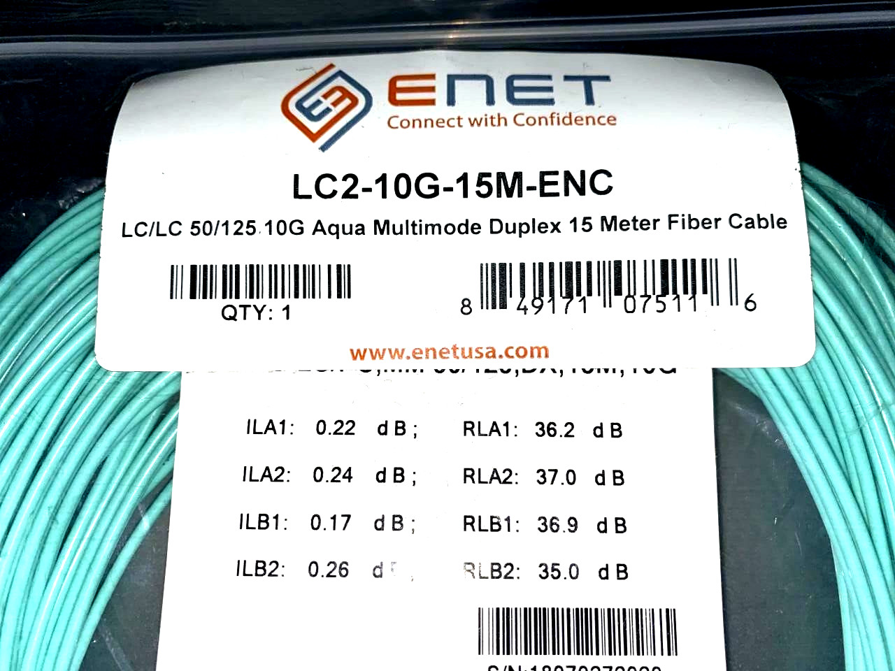 ENET 10Gb MultiMode LC/LC Duplex Fibre Patch Cable (15 meters) LC2-10G-15M-ENC ✅
