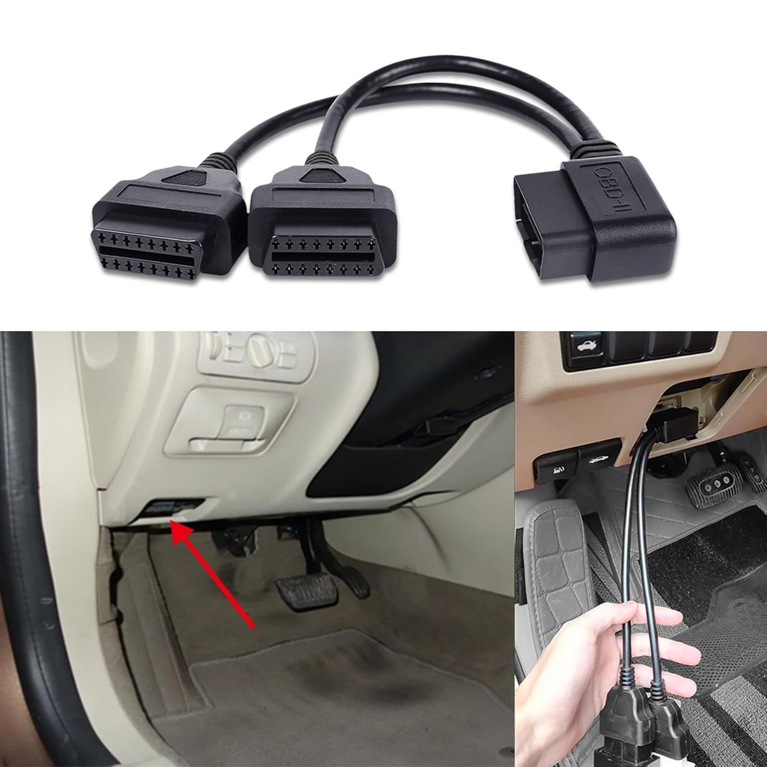 OBD II Splitter Adapter Right Angle 30cm 12" Male Extension Cable OBD II