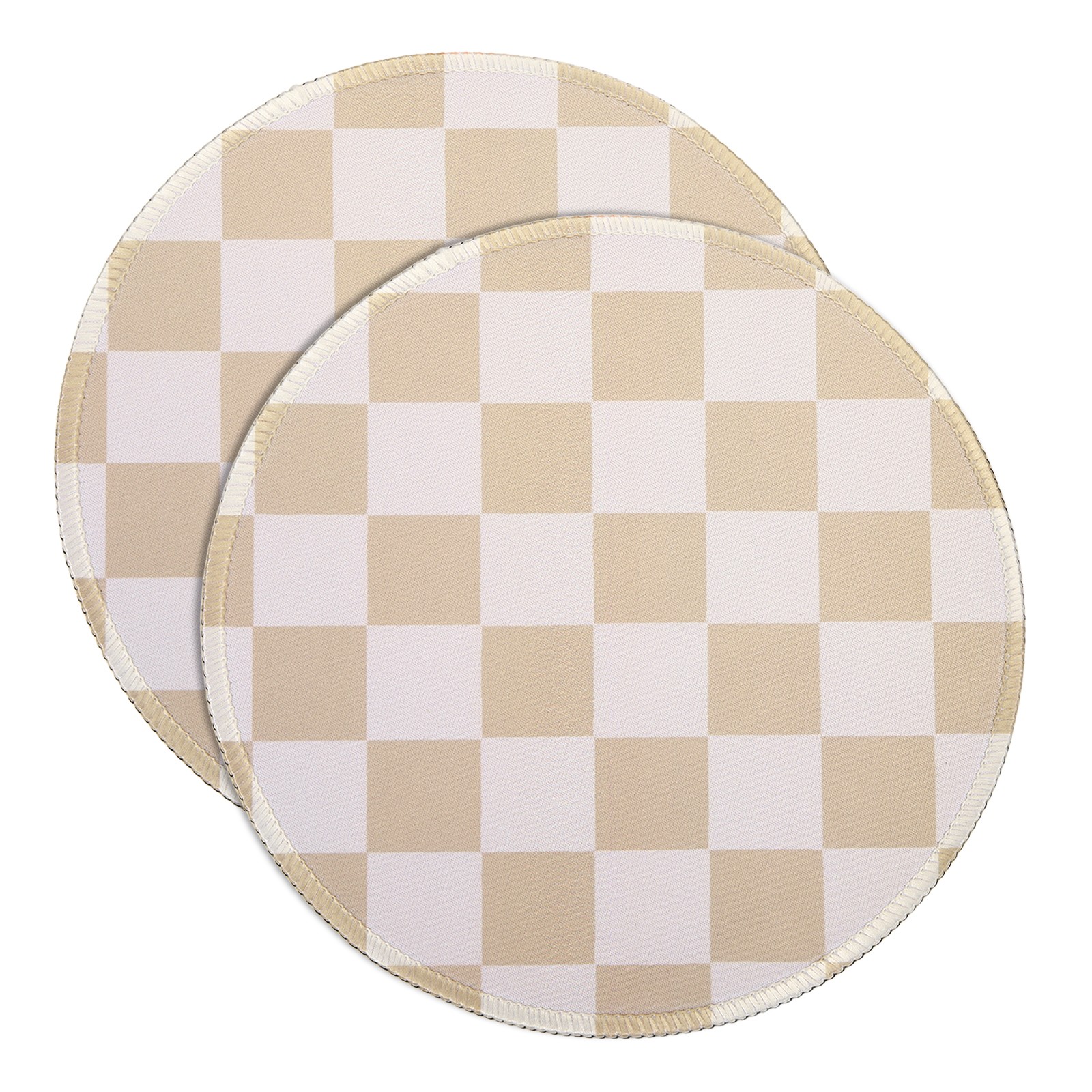 2Pcs Checkered Mouse Pad Plaid Grid Mousepad 8.7" Dia, Light Brown/Gray
