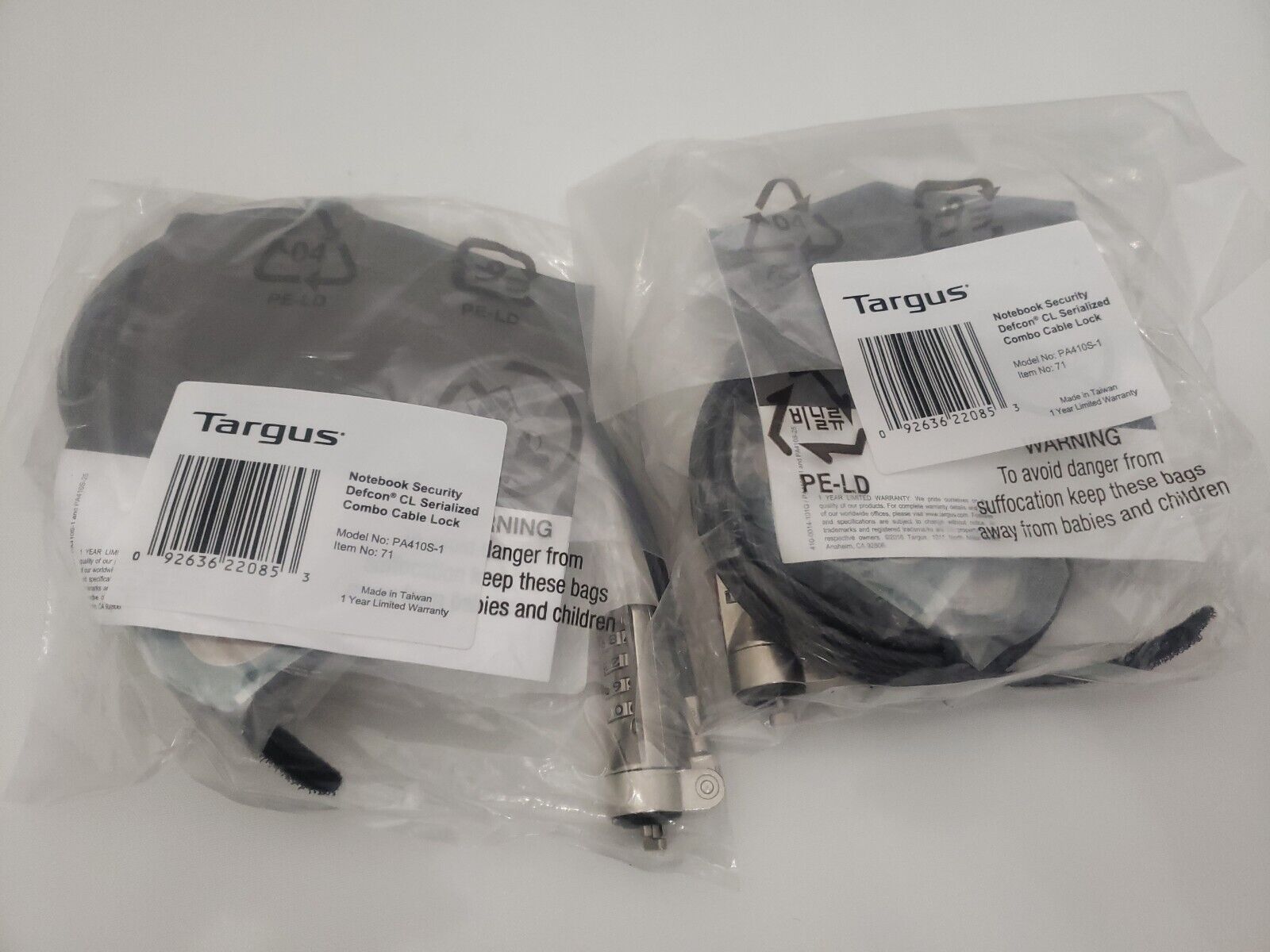 NEW Targus DEFCON T-Lock Serialized Combo Cable Lock PA410S-1 (AMX) Lot of 2