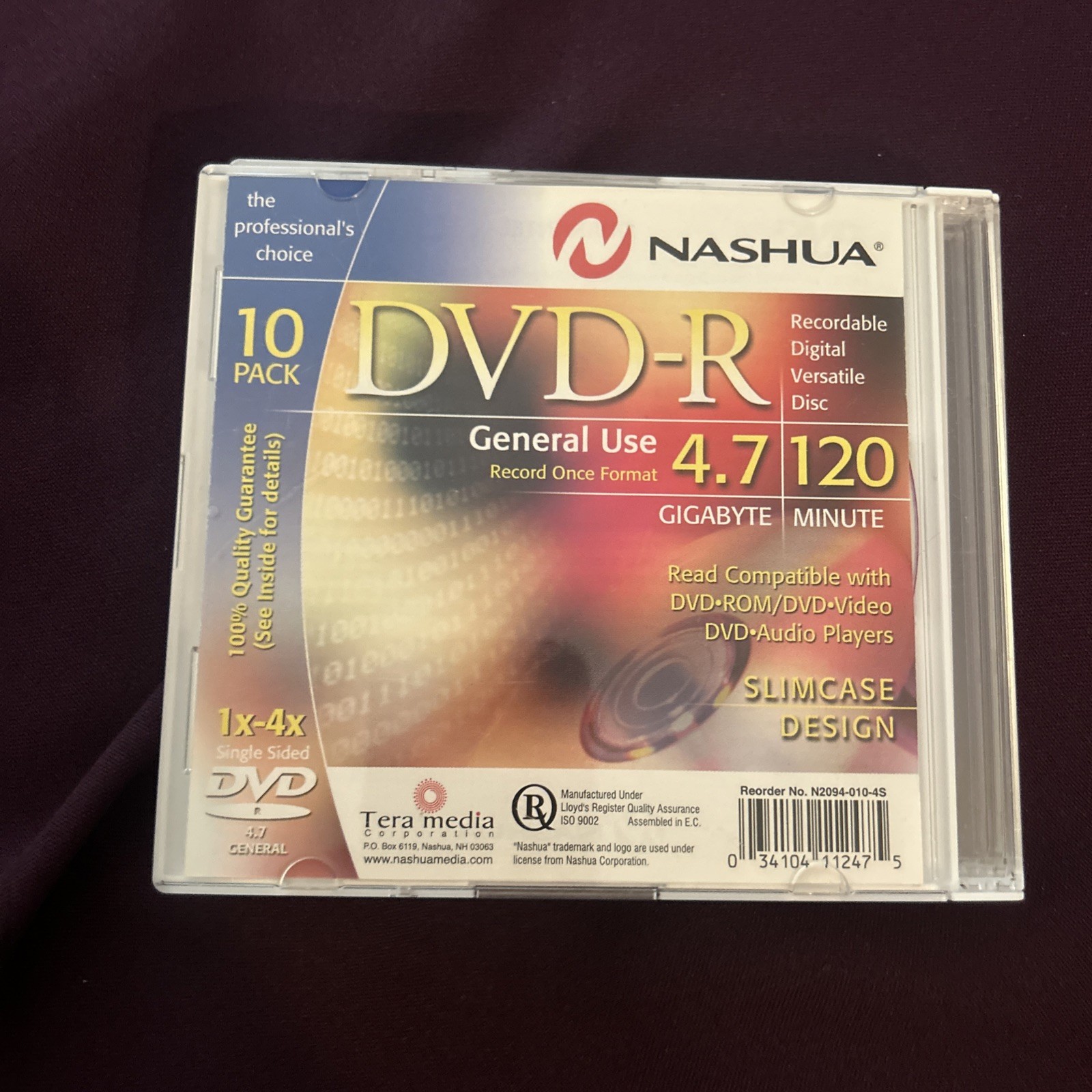 Nashua DVD-R 4.7 GB 120 Min 4X Speed General Use New Sealed Slimcase Lot of 4