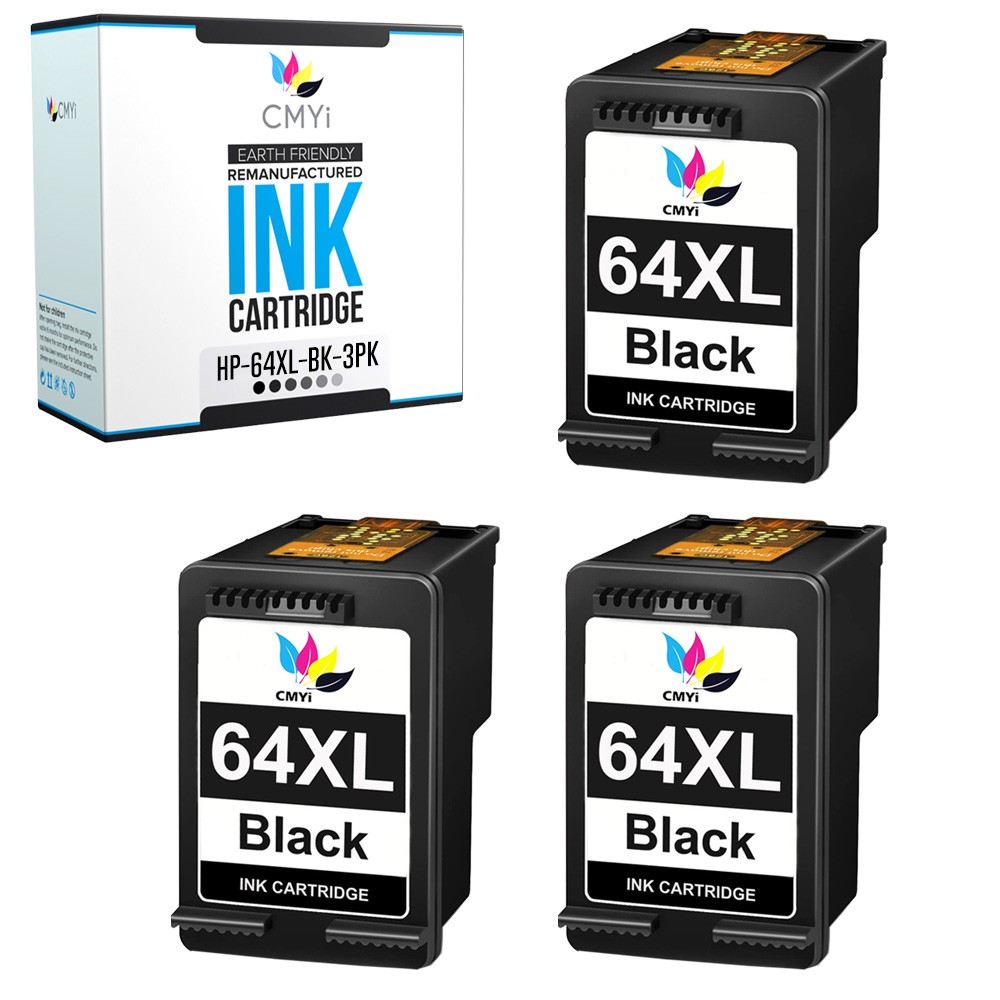 CMYi 3-Pack Replacement 64XL Ink Cartridge Black for HP ENVY 7800 7820 7830 7855