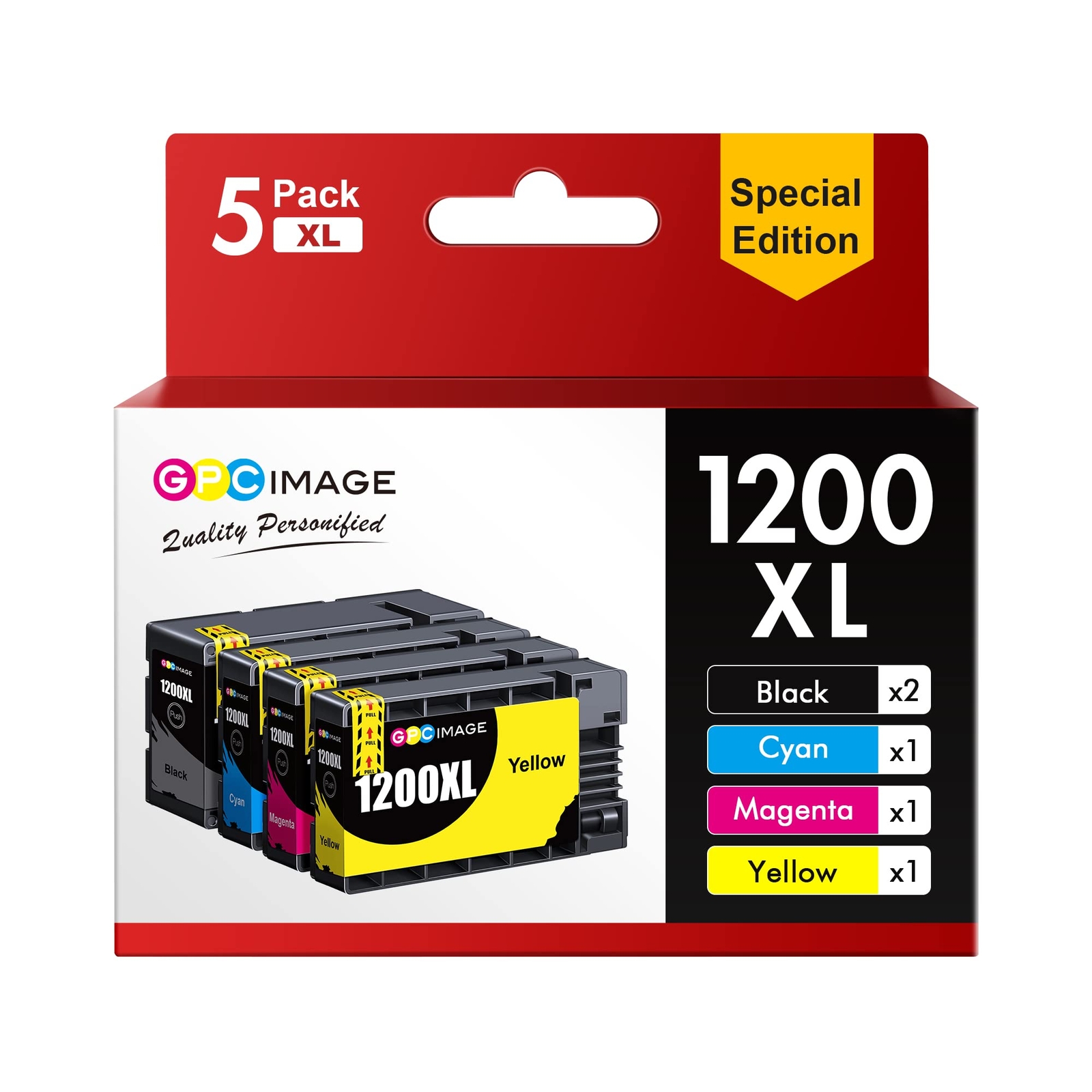 GPC Image 5 Pack Compatible Canon 1200XL Ink Cartridges Black Cyan Magenta Ye...