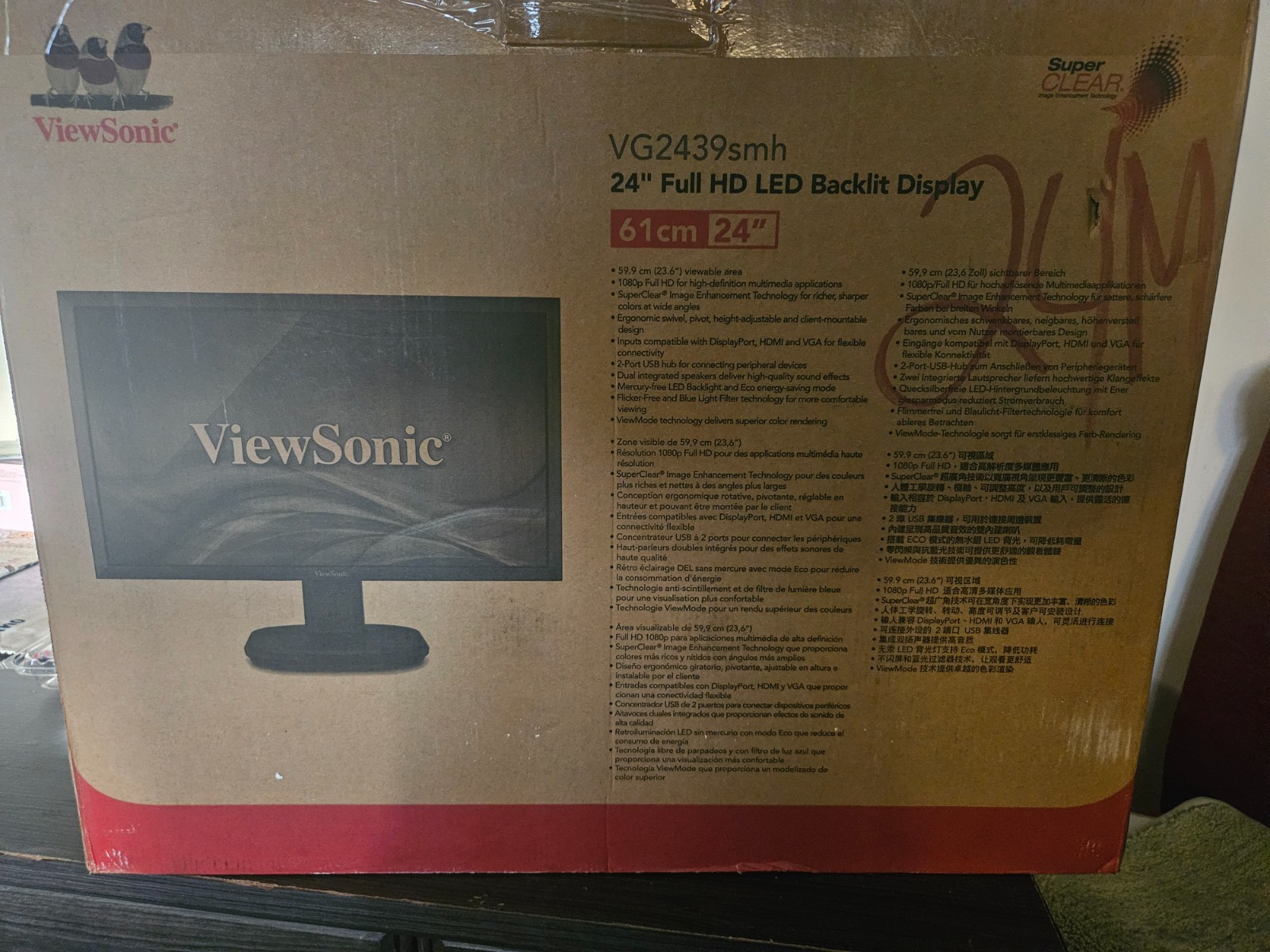 ViewSonic VG2439SMH 24” Full HD Ergonomic LED Monitor New in Box W/All cables