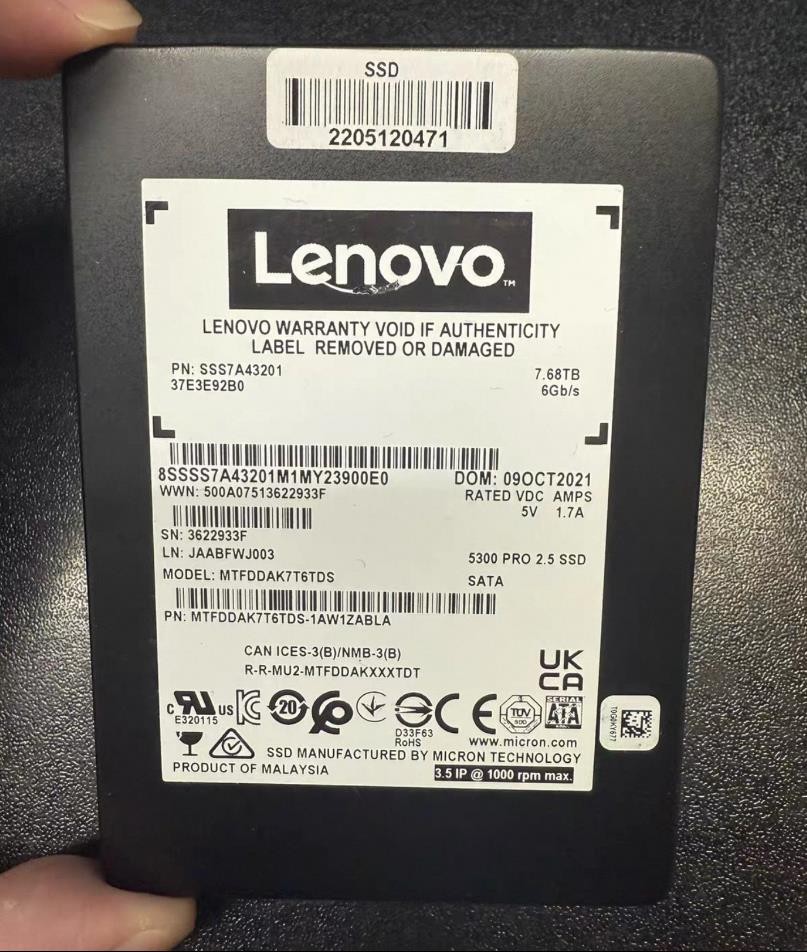 Micron Lenovo 5300 PRO 7.68TB 2.5" SATA 6Gb/s SSD MTFDDAK7T6TDS-1AW1ZABLA 