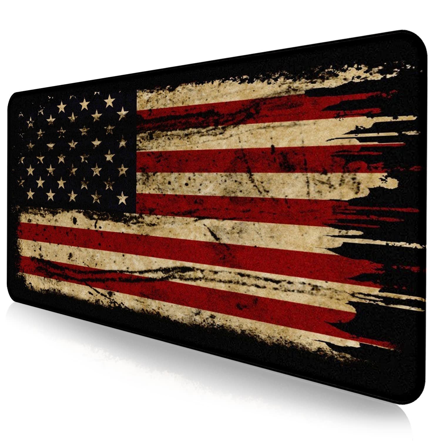 XL Retro American Flag Gaming Mouse Pad - Stitching Edge Desk Mat for Laptops