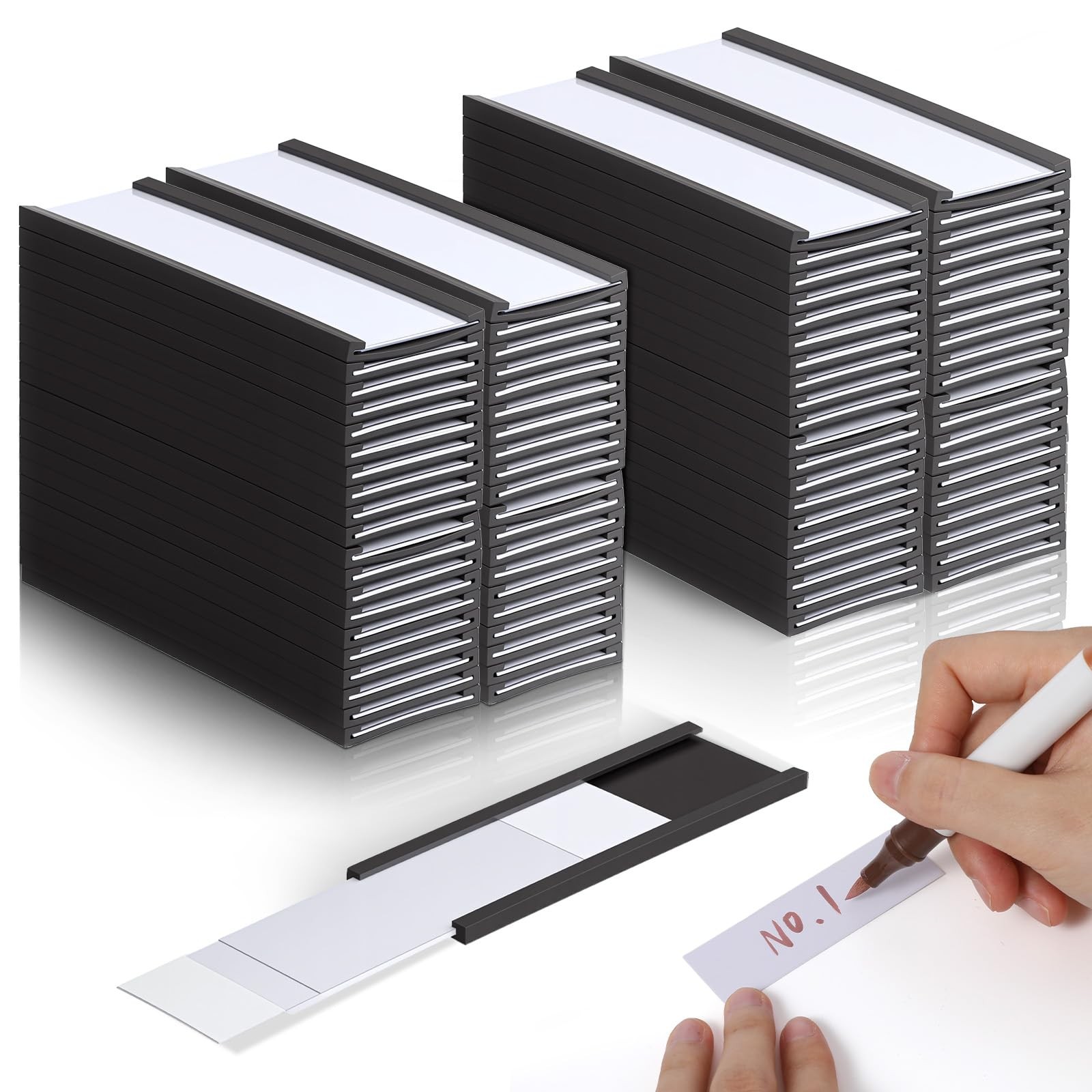 100 Pack C Channel Magnetic Label Holders, 1"x 3" with Paper Inserts and Clea...