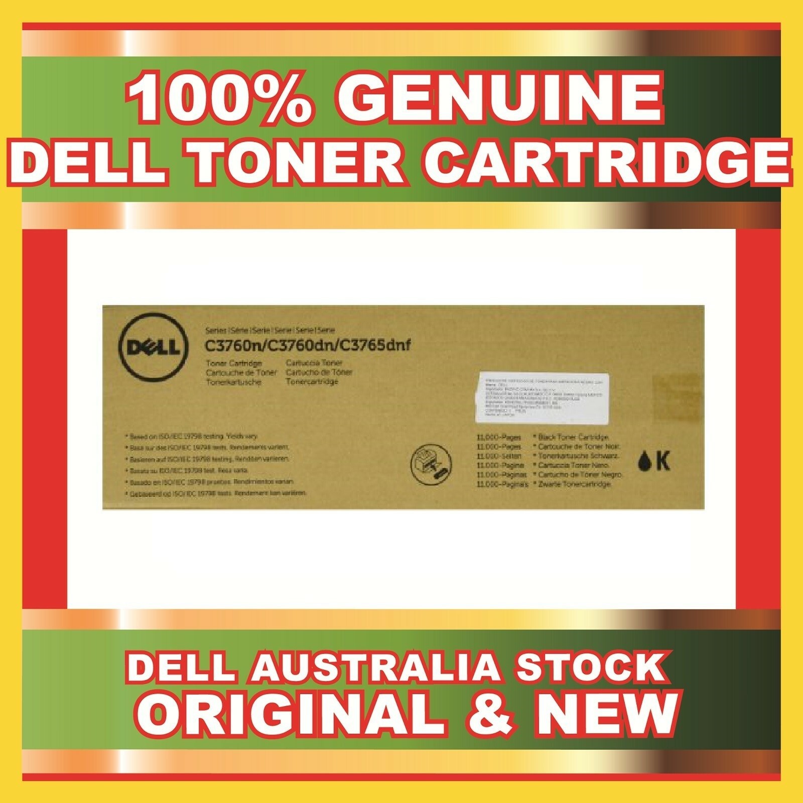 GENUINE ORIGINAL Dell C3760n C3760dn C3760dnf Series Black Toner Cartridge 11000
