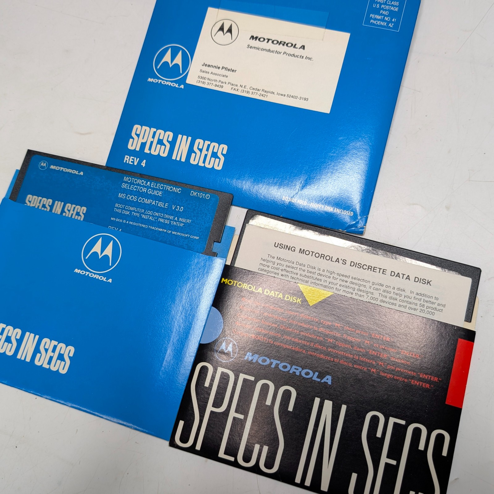 x2 Lot Vtg 1988 Motorola Specs in Secs Rev 4 Selector Guide 5.25 Floppy Disks