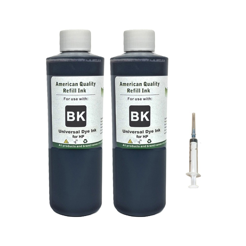 2x250ml Universal Refill Ink Kit Bottles Black For HP 952 962- Premium Dye Ink
