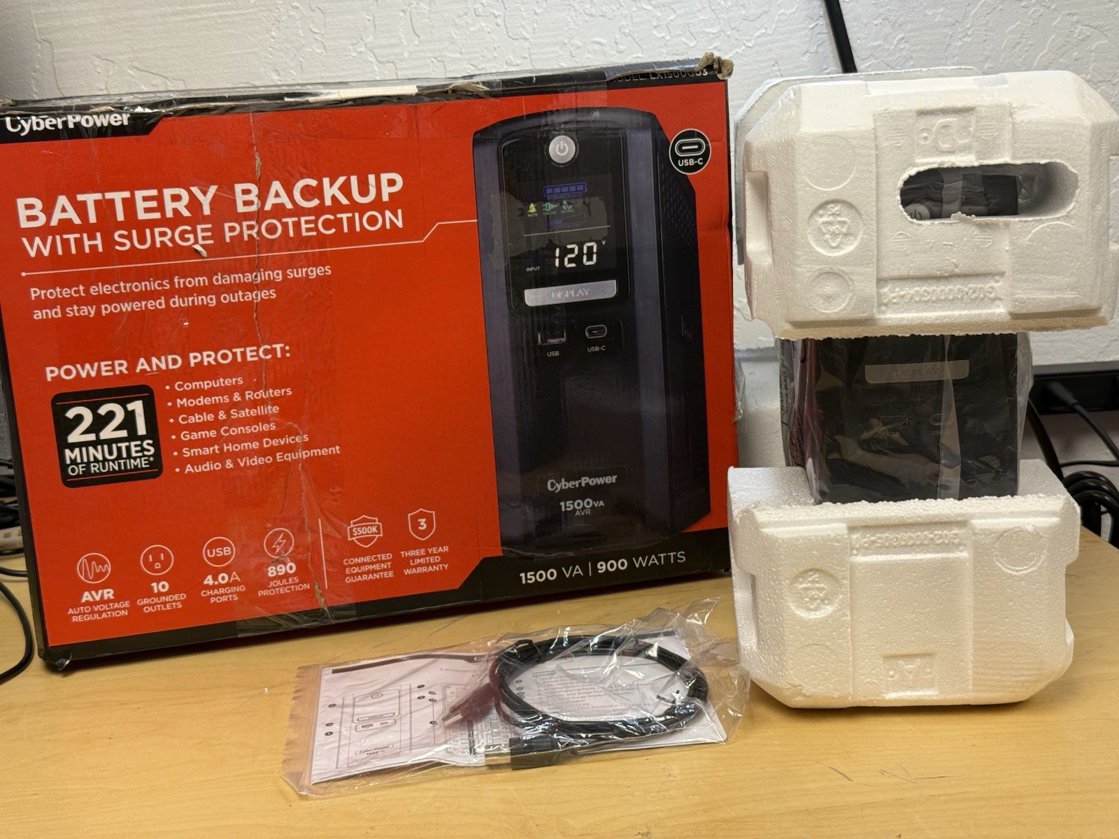 CYBERPOWER 1500 VA 900 WATTS BATTERY BACKUPS ( LX1500GU3) - OPENBOX