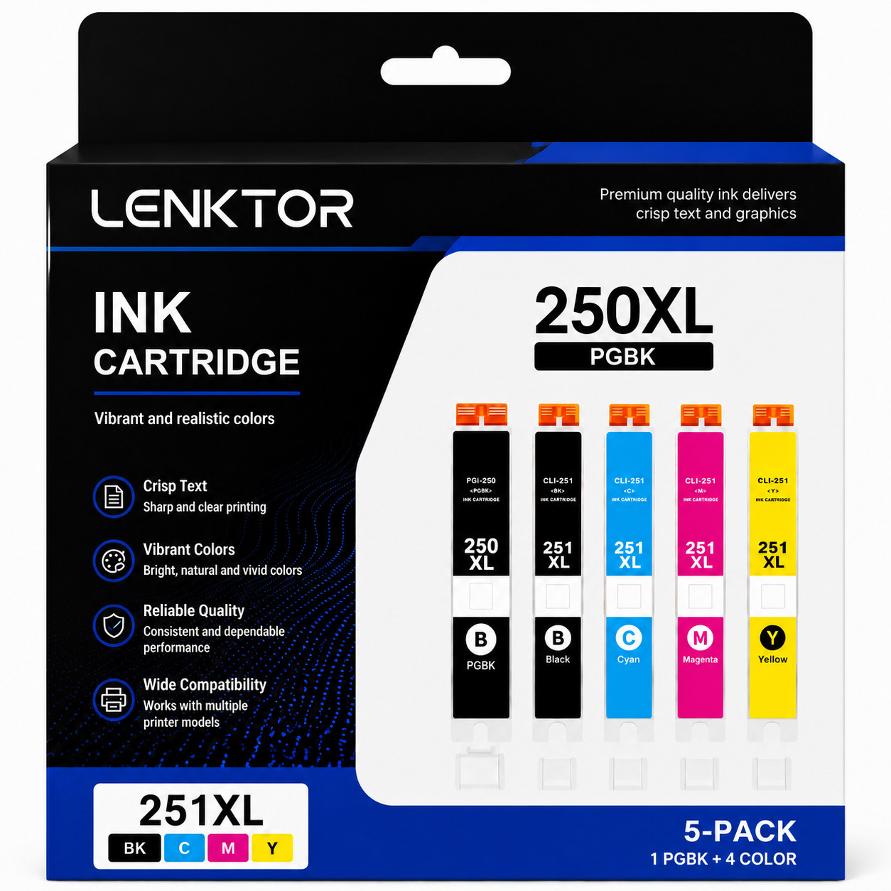 PGI-250XL 1PGBK CLI-251XL 4PK 1BK 1C 1M 1Y Ink Set MG5500 MG5622 MG6420 MG7150