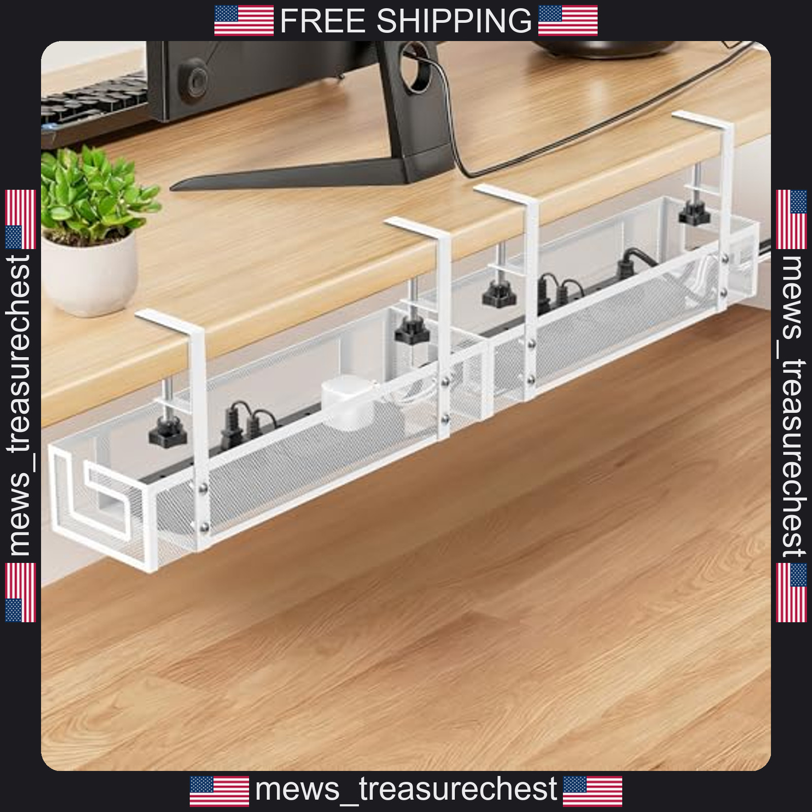 Cable Management Tray 15.75 inch Metal Under Desk Organizer No Drill
