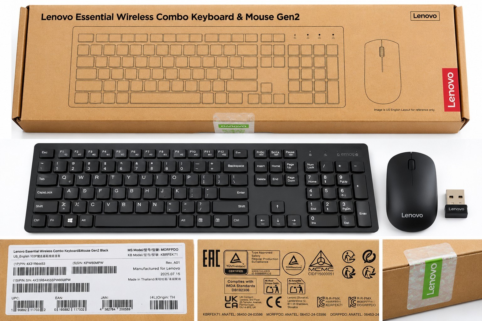 Lenovo Essential Wireless Keyboard & Mouse Combo Gen 2 Black 4X31R64453 New