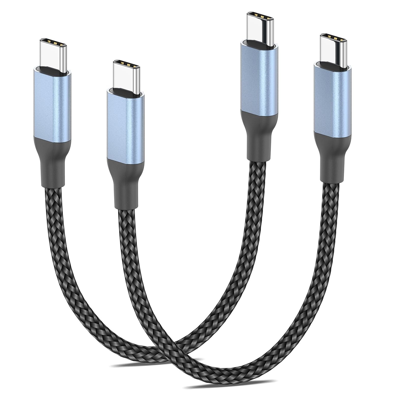 1 Foot USB C to C Cable, 2Pack Braided USB-C Cable 1 foot, Black