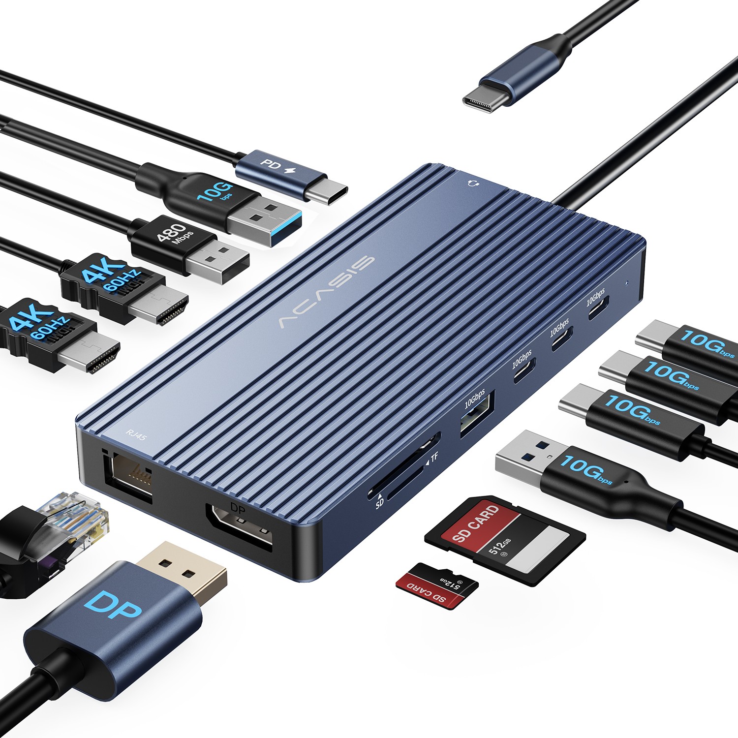 Acasis USB-C Docking 100W PD Triple 4K Display RJ45 Gigabit Ethernet Mac/Win