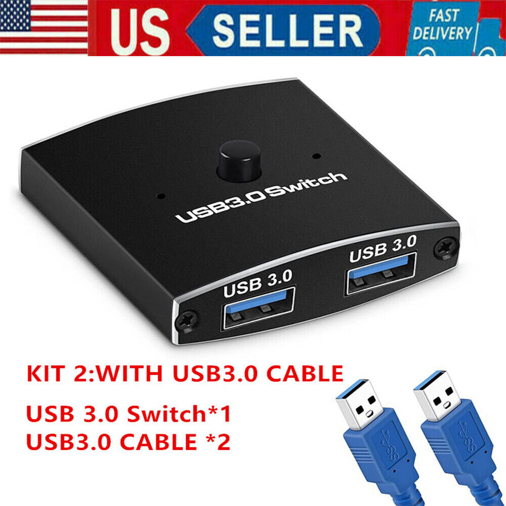 Mini 2-Port USB 3.0 Hub Splitter Bi-directional 2 In 1 Out 5Gbps Fast KVM Switch