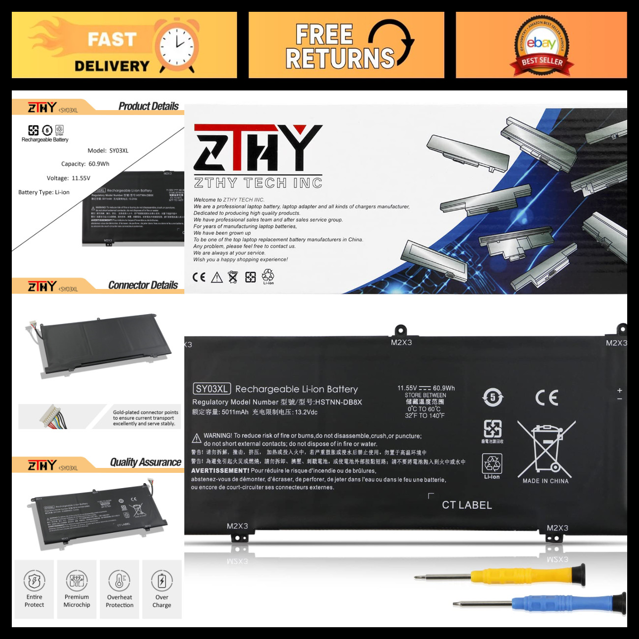 60.9Wh Laptop Battery Replacement for HP Chromebook X360 14 G1 14-DA, High Capac