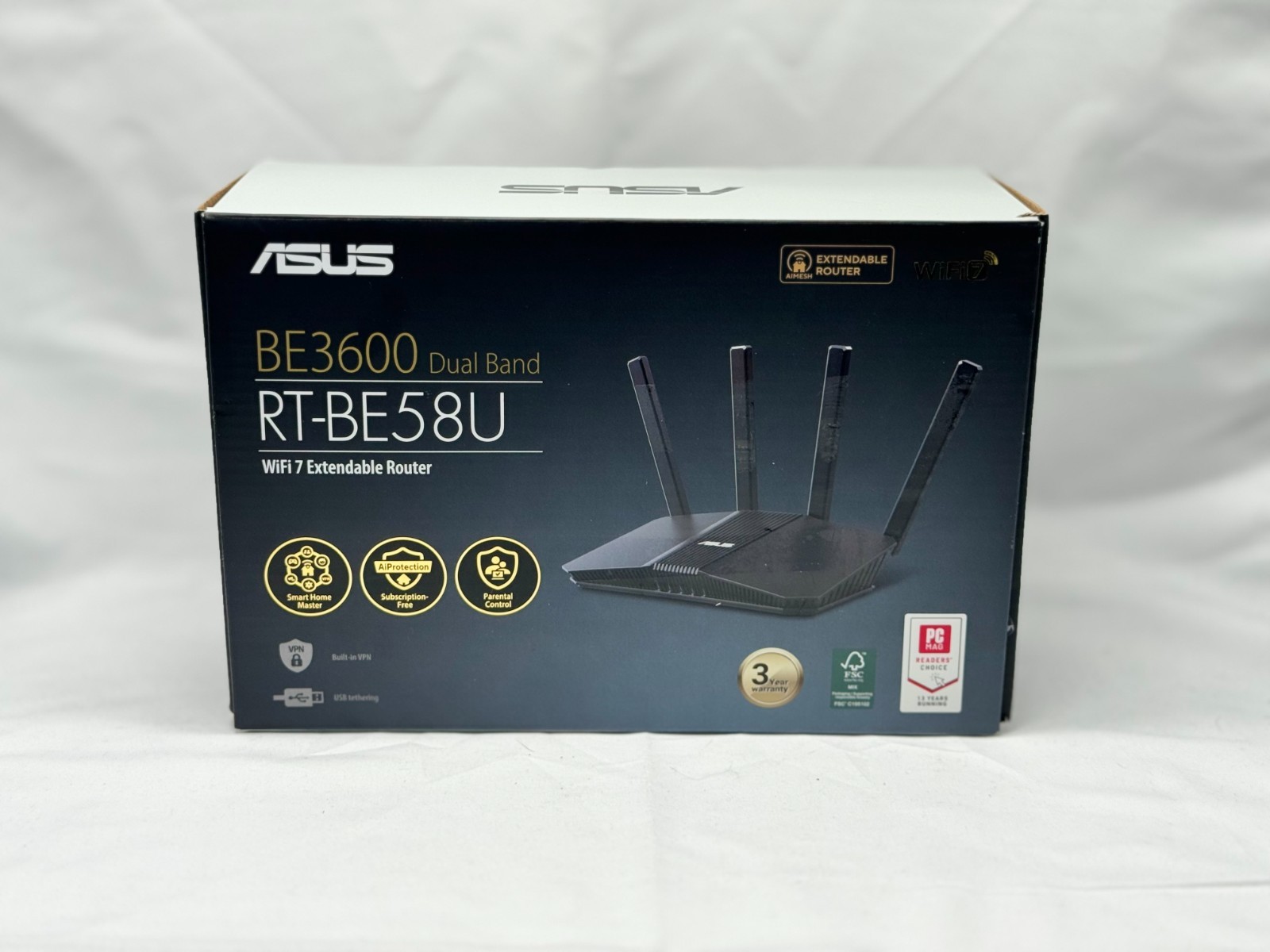 ASUS RT-BE58U WiFi 7 AiMesh Extendable Router, 4K-QAM, MLO, AI Detection 2.5G