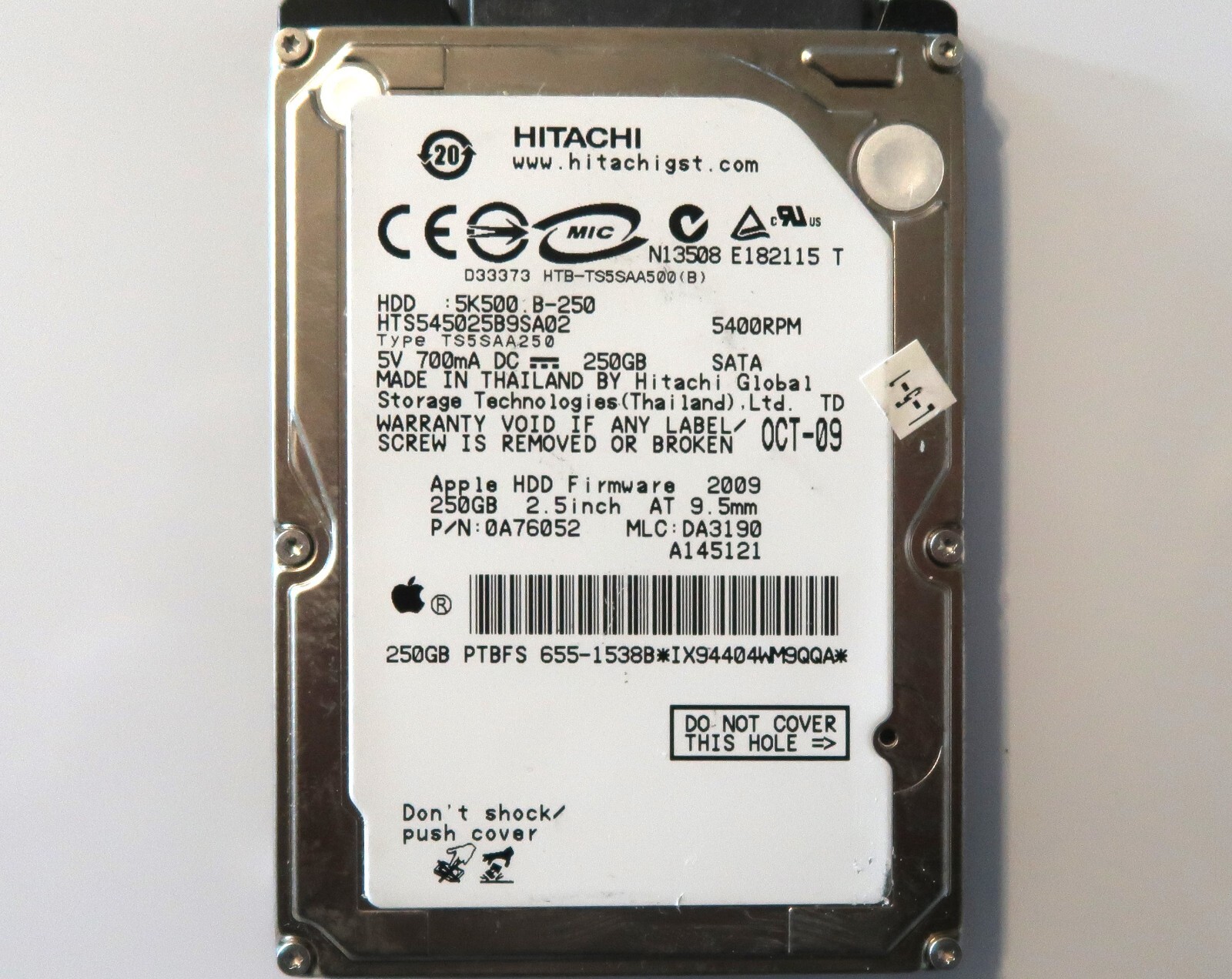 Hitachi HTS545025B9SA02 PN:0A76052 DCM:DA3190 Thailand 250gb 2.5" Sata 0CT-09