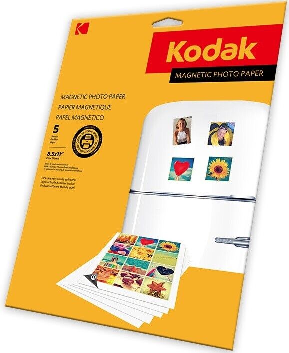 KODAK Magnetic backed Photo Paper 8.5x11 Inkjet Printable Sheets 5PC Flexible