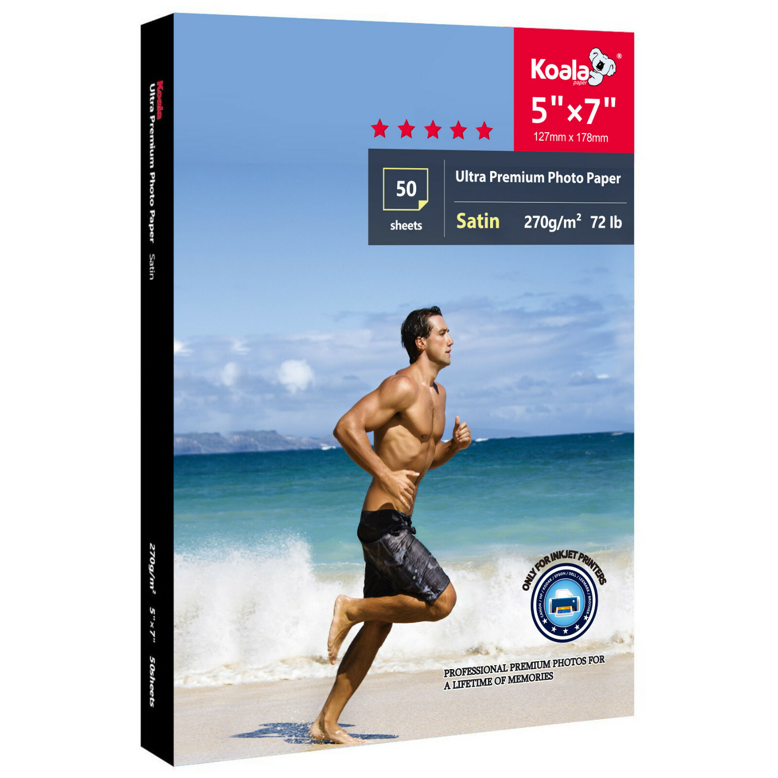 Koala Photo Paper 5x7 Satin Premium 72lb Heavyweight Semi-Gloss Inkjet Printer