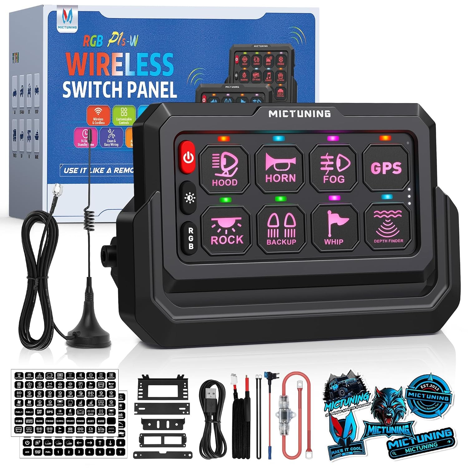 MICTUNING P1s-W 8 Gang RGB Wireless Switch Panel 328FT