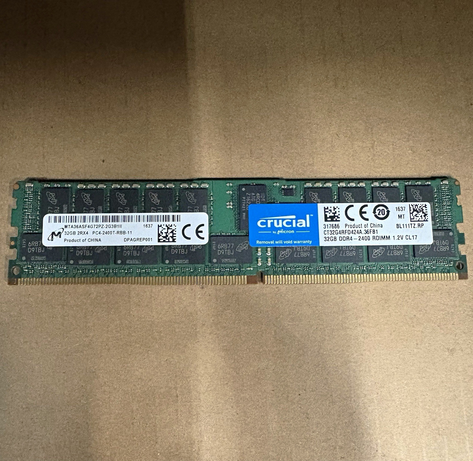 Crucial by Micron 32GB (1x32GB) DDR4 PC4-2400T RDIMM Ram - Tested
