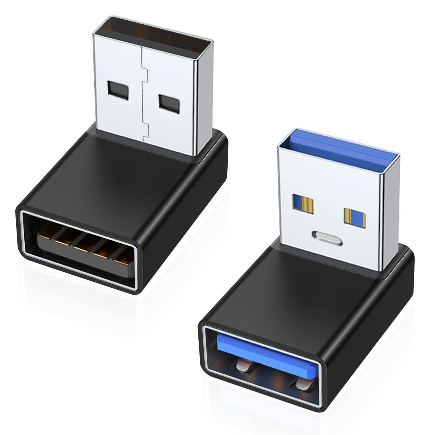 2 Pack Right Angle USB 3.0 Adapter Up and Down 90 Degree USB Male to Female