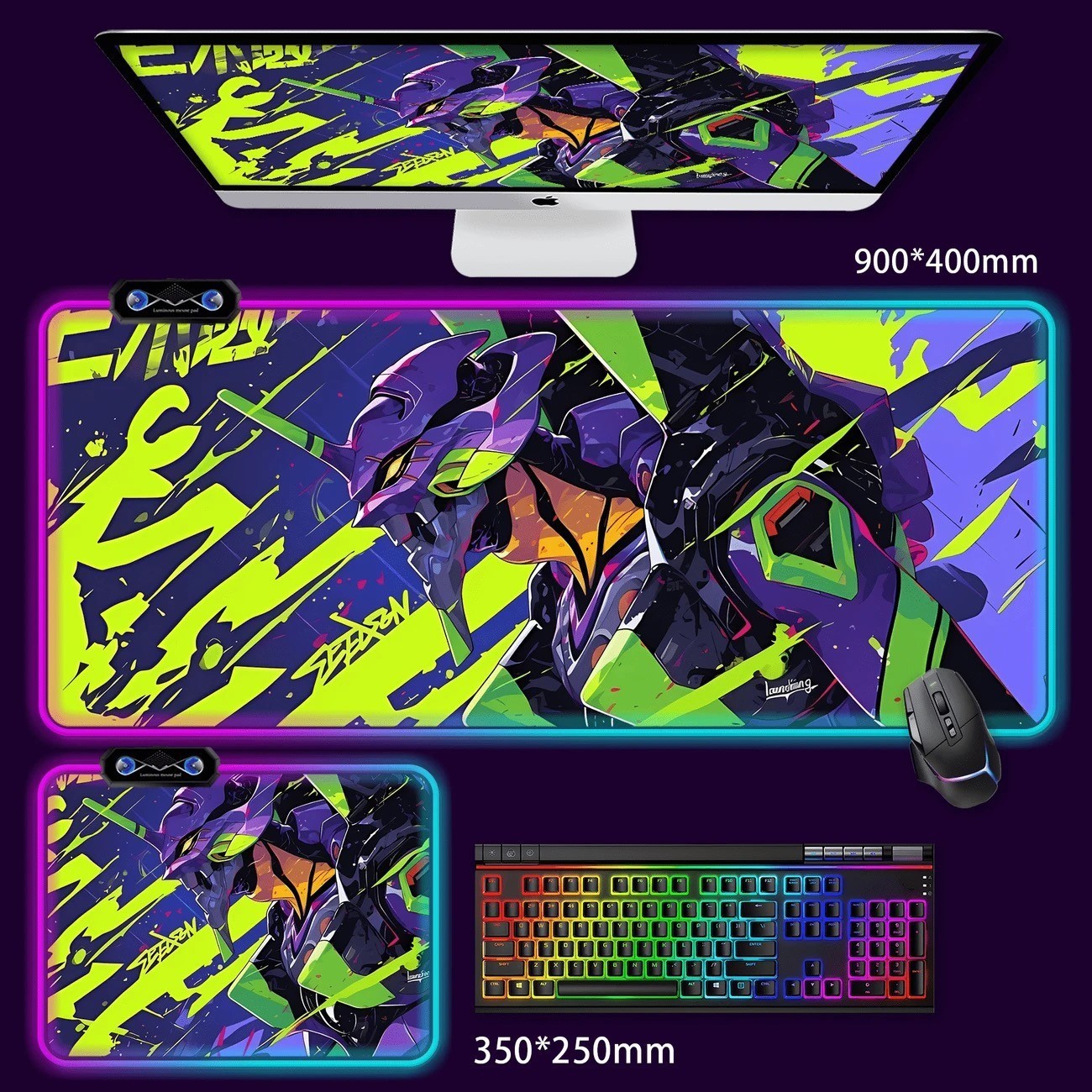 RGB Evangelion EVA TEST TYPE-01 Gaming Glowing Desk Mat LED Mouse Keyboard Pad