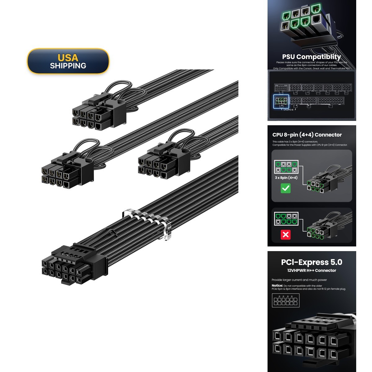 Fasgear FG-16PM03 12VHPWR Cable 600W PCIe 5.1 16pin(12+4) GPU Power