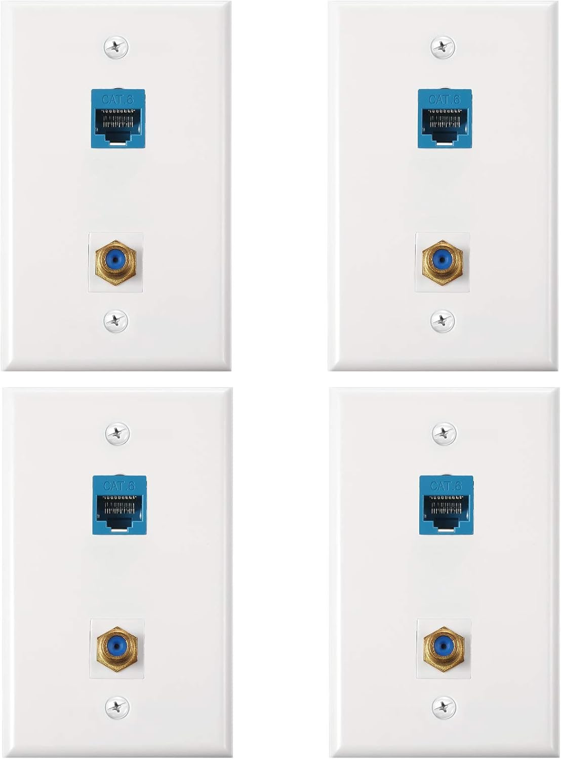 4 Pack Ethernet Coax Wall Plates, Cat6 Coax Wall Plate with Ethernet Port and Go