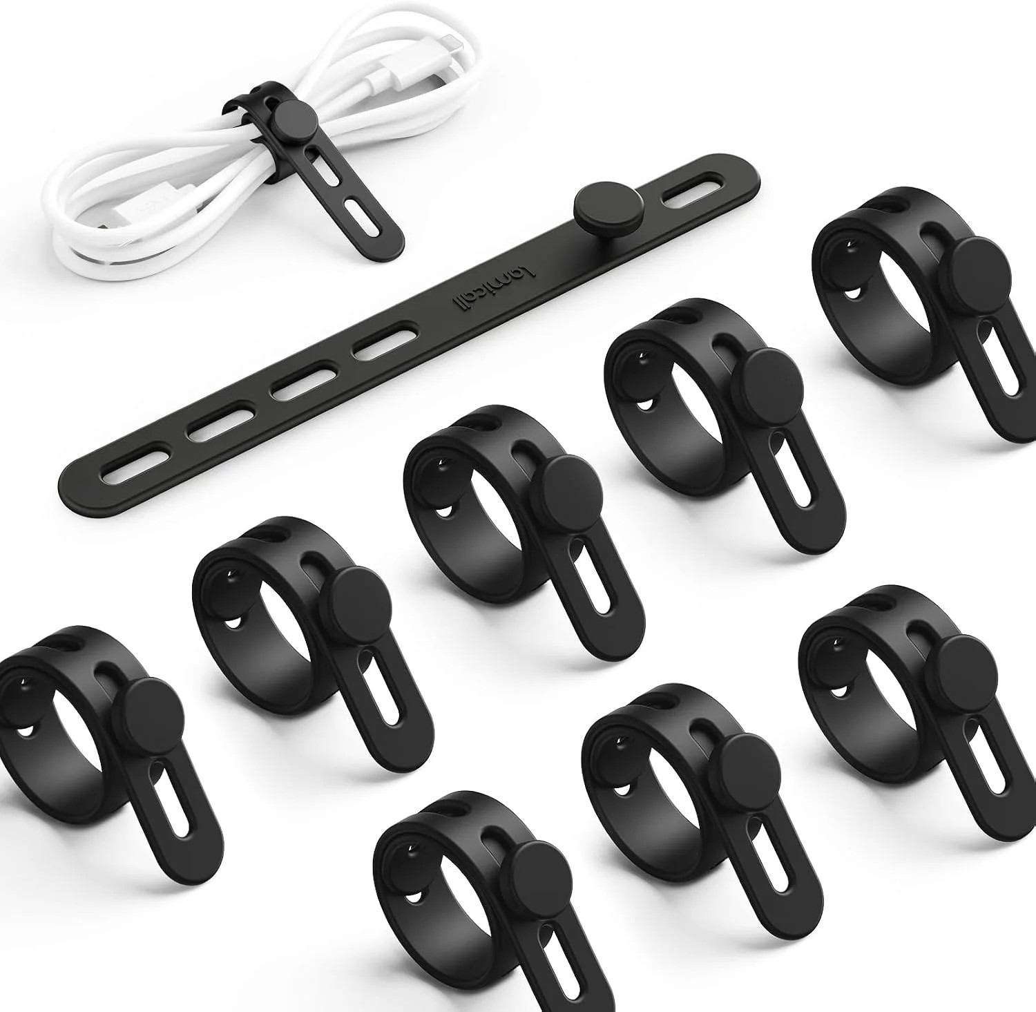 10Pack Silicone Cable Ties Cord Organizer - Reusable Wire Management Wrap