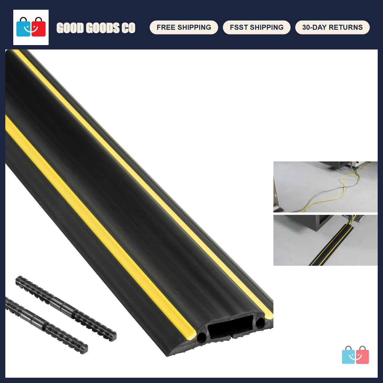 30ft Floor Cord Cover - Linkable Cable Protector, Heavy Duty, Hide Cords, Preven