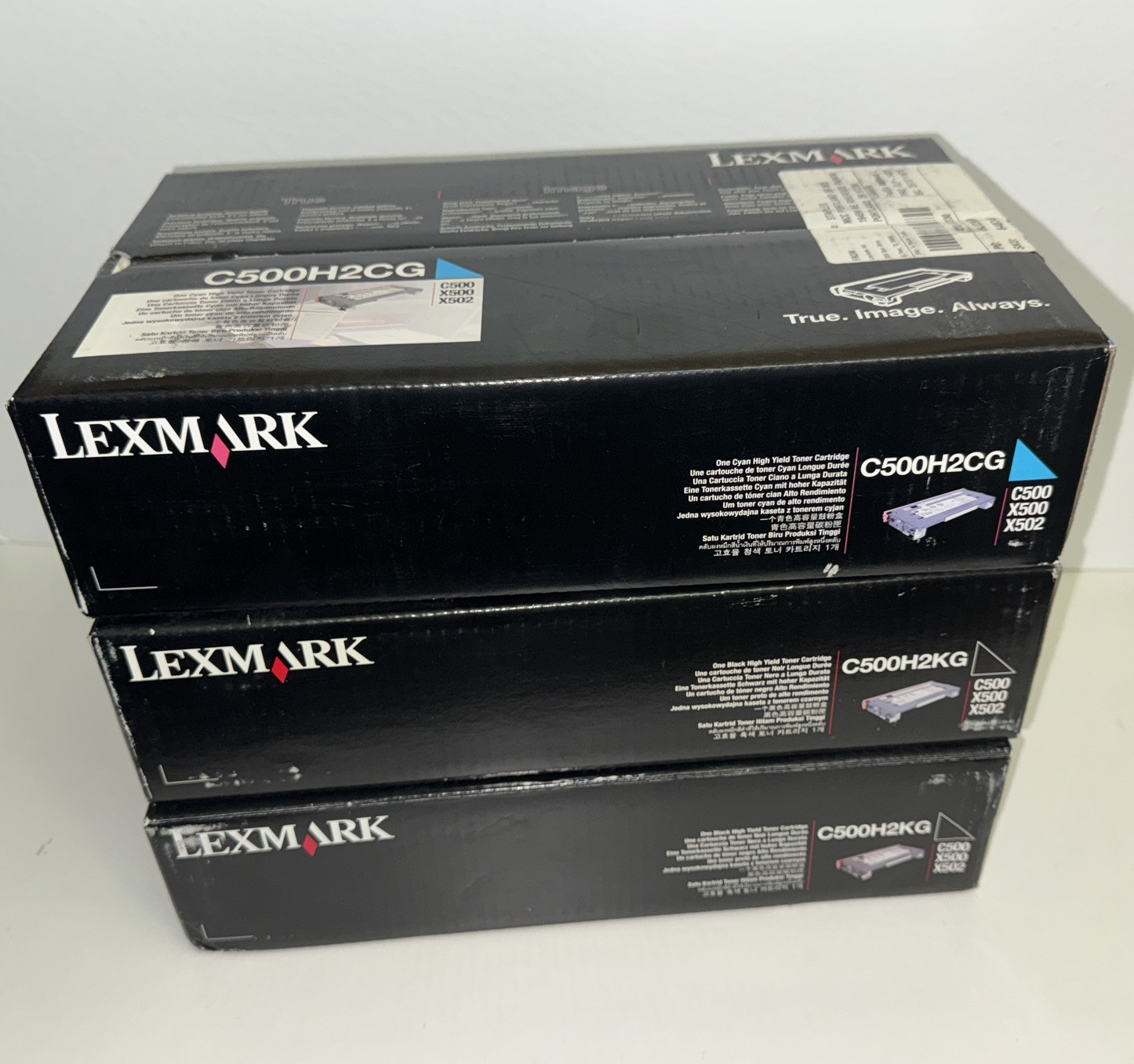 New Lot 2x Toner Lexmark C 500 0C500H2KG Ink Cartridges BLACK 1X Cyan C500H2CG