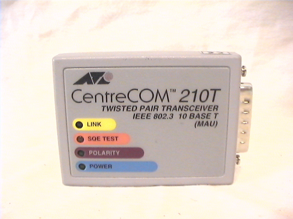 1 USED ALLIED TELESYS CENTRECOM TWISTED PAIR TRANSCEIVER AT-210T 10BASET MAU