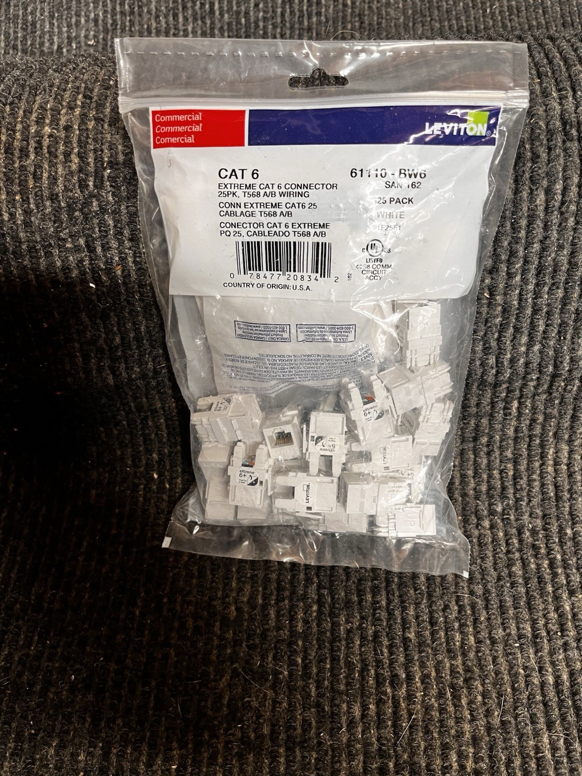 Leviton 61110-BW6 Extreme Cat 6 QuickPort Connector White 25-Pack New Sealed