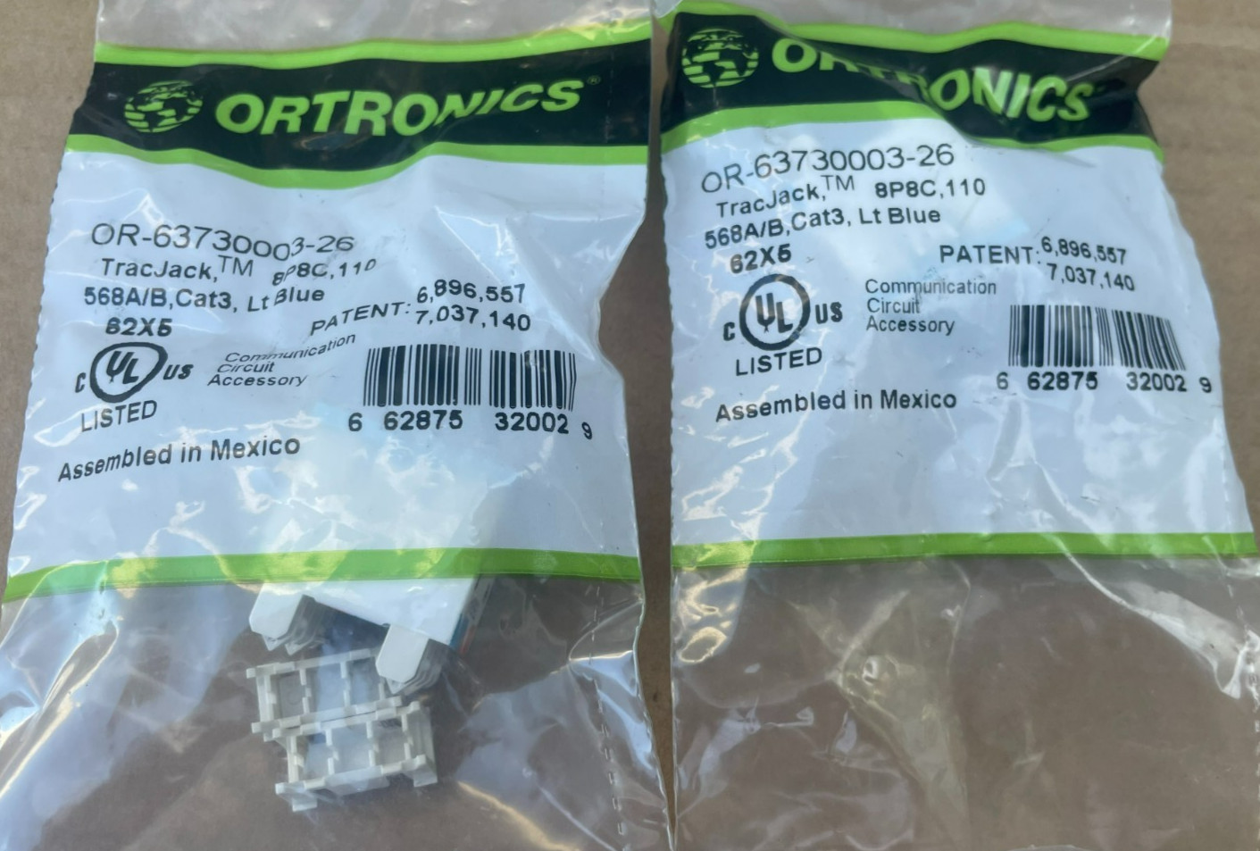 Ortronics OR-63730003-26 TracJack Light Blue Jacks (Lot of 2)